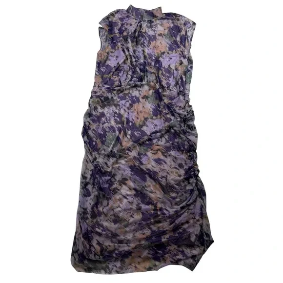 Chico's Purple Ruched Mesh Midi Dress Lined Sleeveless Stretch 16/18 (Chico 3) - Picture 1 of 11